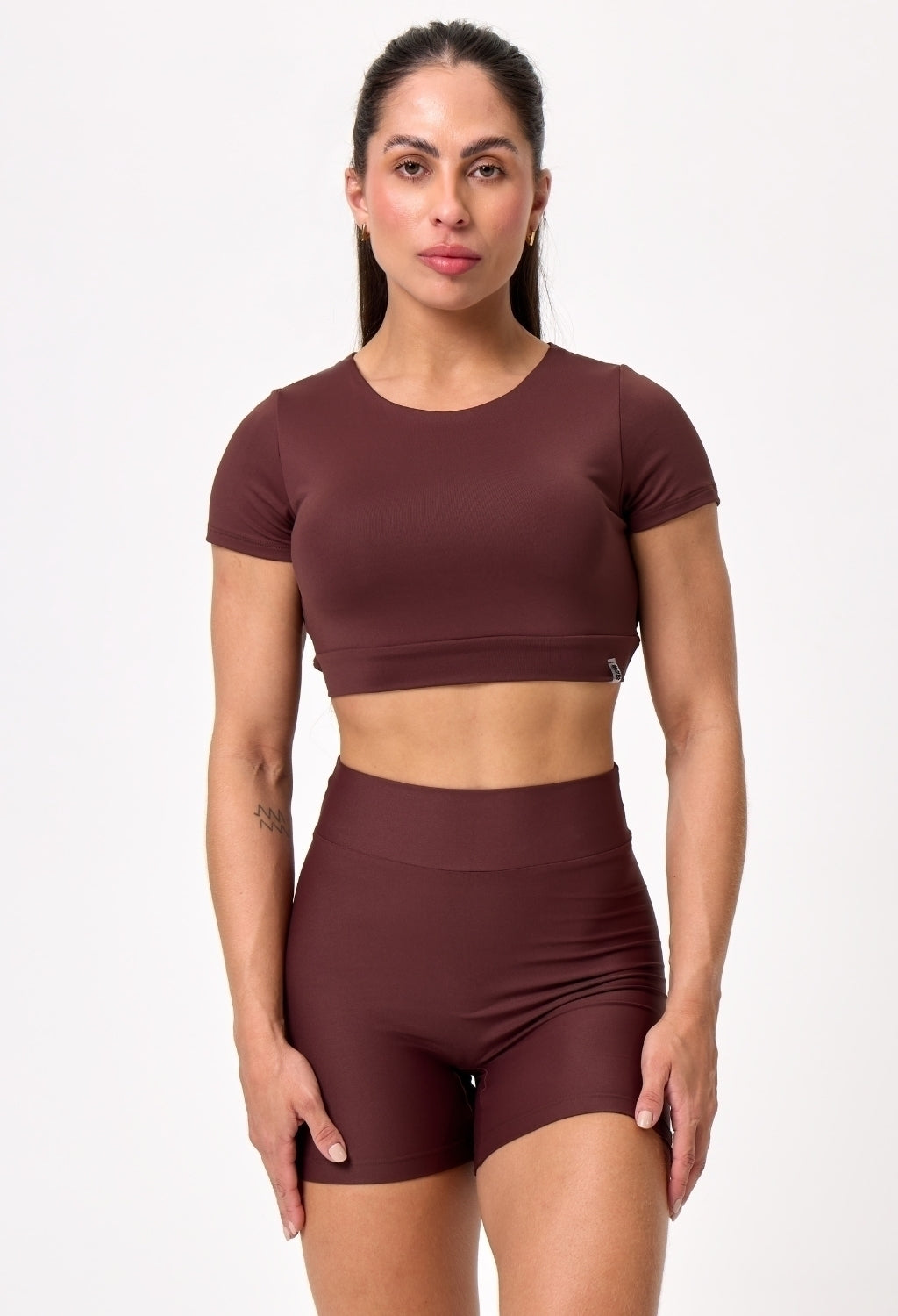 CONJ. SHORTS BASIC + CROPPED UPSIDE DARK BROWN