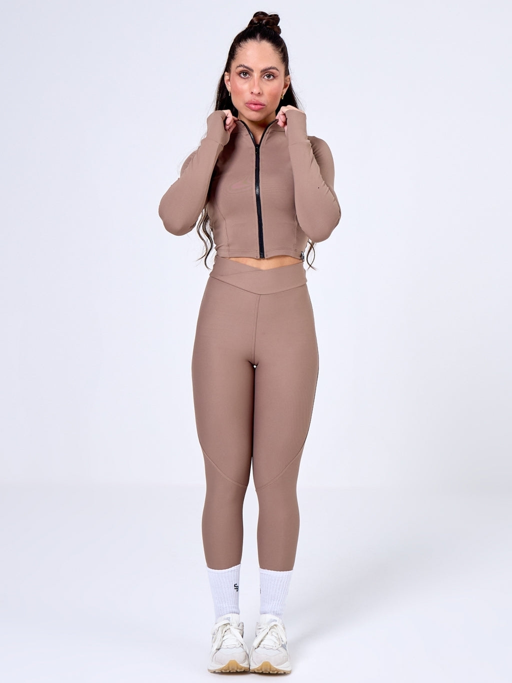 CONJUNTO LEGGING CROSS OVER + JAQUETA FUSION COFFEE