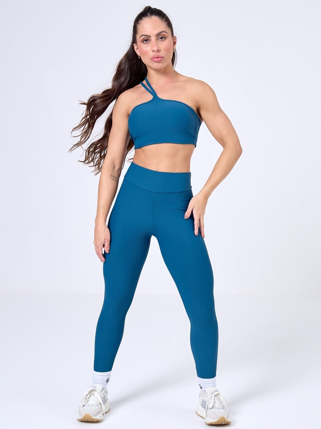CONJUNTO LEGGING CANELADA + TOP URBAN CANELADO NAVY