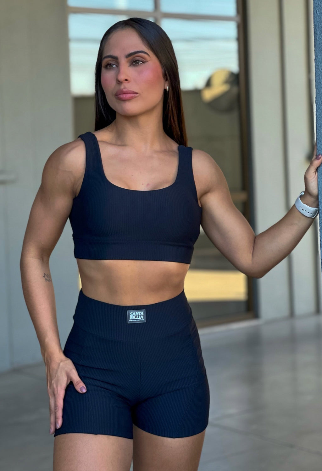 CONJUNTO TOP SANTABELLA 2.0 + SHORTS CANELADO BLACK