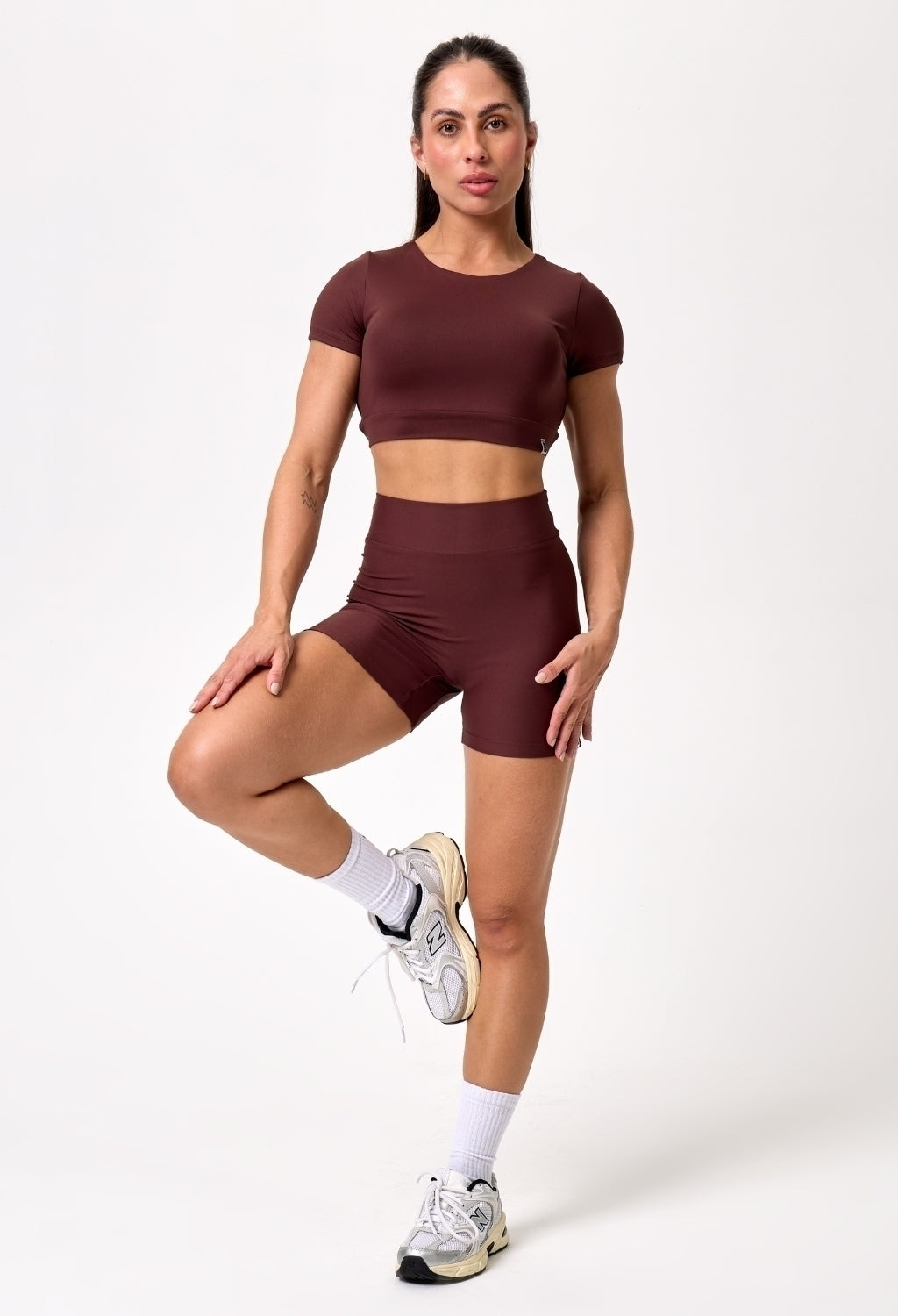 CONJ. SHORTS BASIC + CROPPED UPSIDE DARK BROWN