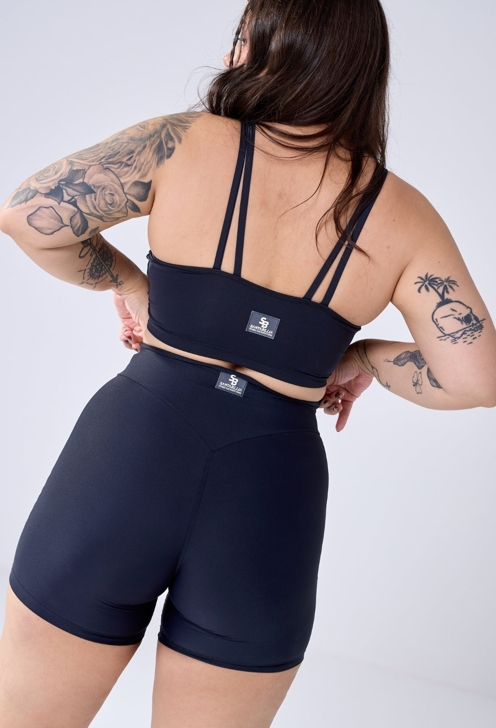 CONJUNTO SHORTS CYCLIST + TOP STRAPPY SPORT PRETO