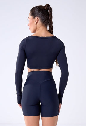 CONJUNTO SHORTS CYCLIST + CROPPED DEFINE LUXE PRETO