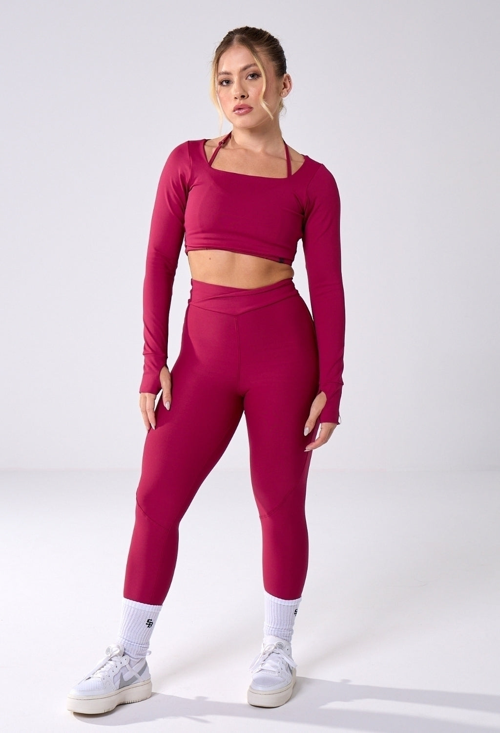 CONJUNTO LEGGING CROSS OVER + CROPPED DEFINE LUXE CHERRY