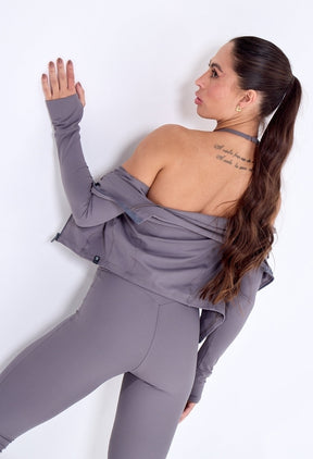 CONJUNTO LEG FLARE+TOP UNIC FRONT +JAQUETA FUSION DARK GREY