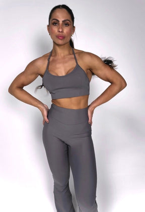 CONJUNTO LEGGING ACTIVE FLARE + TOP UNIC FRONT DARK GREY