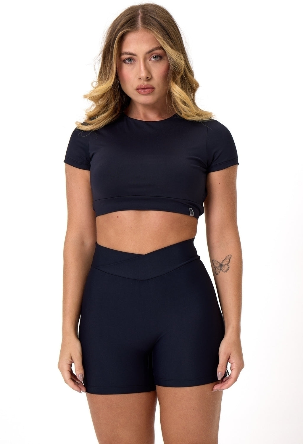 CONJ. SHORTS CROSS OVER + CROPPED UPSIDE PRETO