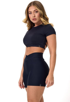CONJ. SHORTS CROSS OVER + CROPPED UPSIDE PRETO