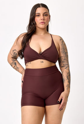 CONJ. SHORTS BASIC + TOP TWIST DARK BROWN