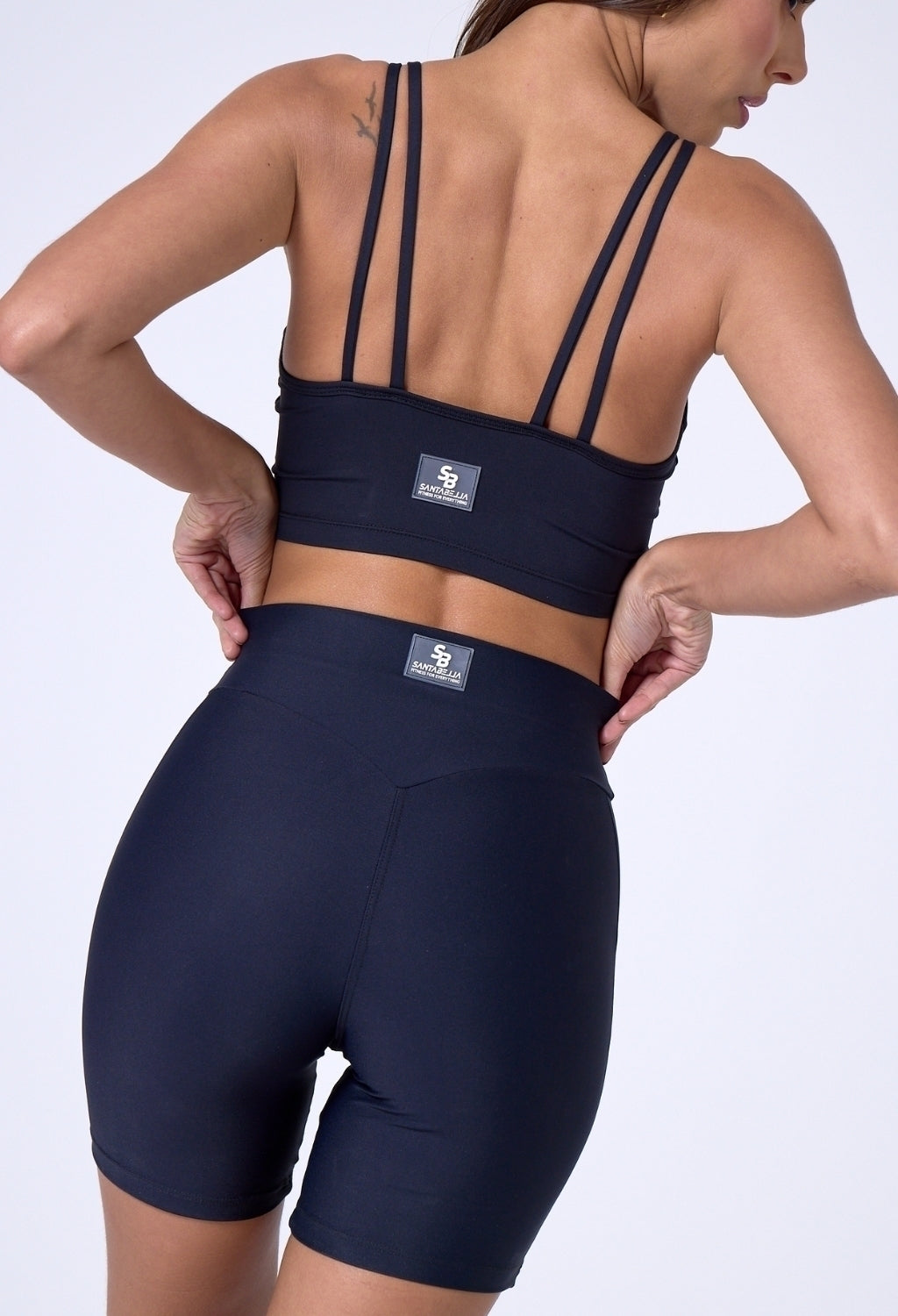 CONJUNTO SHORTS CYCLIST + TOP STRAPPY SPORT PRETO