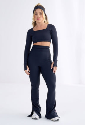 CONJUNTO LEGGING ACTIVE FLARE + CROPPED DEFINE LUXE PRETO