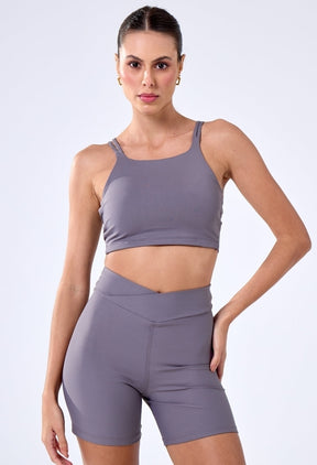 CONJUNTO SHORTS CROSS OVER + TOP STRAPPY SPORT DARK GREY