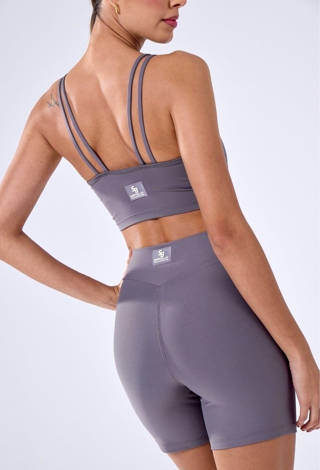 CONJUNTO SHORTS CROSS OVER + TOP STRAPPY SPORT DARK GREY