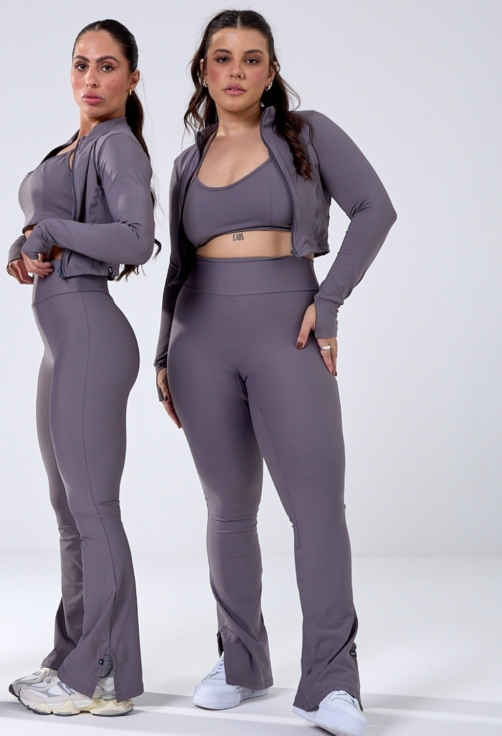 CONJUNTO LEG FLARE+TOP UNIC FRONT +JAQUETA FUSION DARK GREY